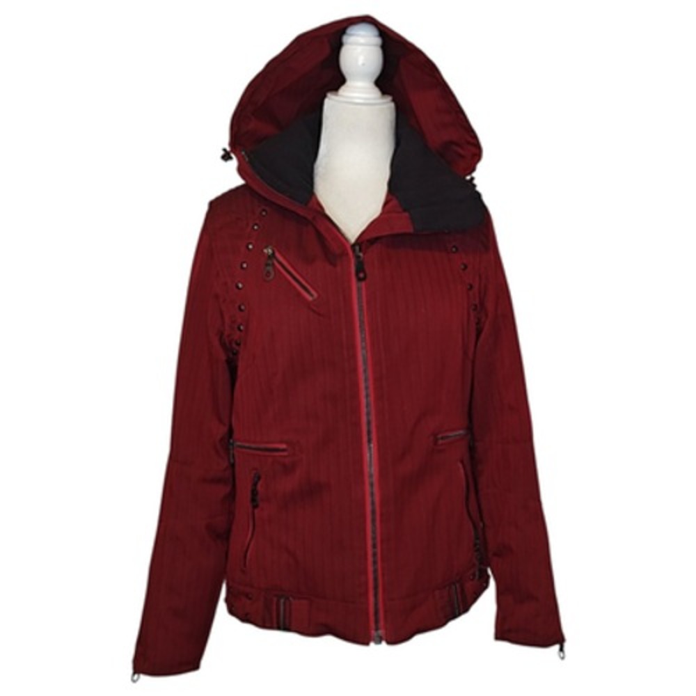 NILS Ski Snow Jacket Womens 6 Red‎ Hooded Waterproof 10k Breathable Herringbone